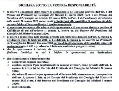 Coronavirus, nuove sanzioni e nuovo modulo per l’autocertificazione